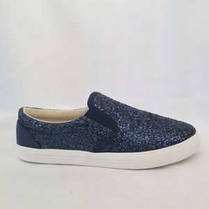 J Crew Crewcuts Girl Navy Glitter Sneakers Slip On